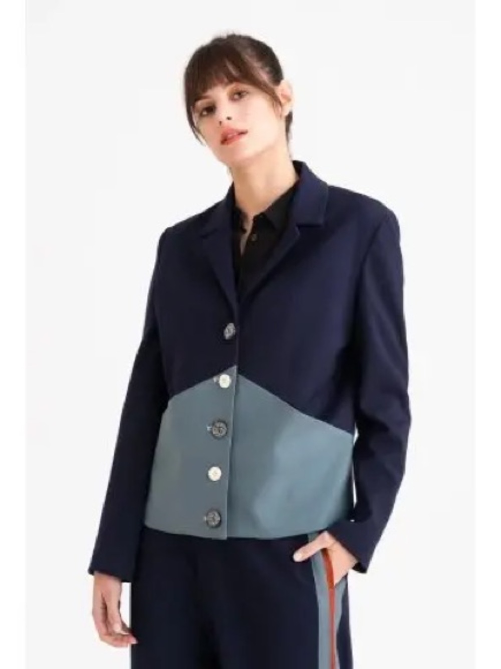 Colorblock Navy and Steel Blue Women's Tailored Jacket